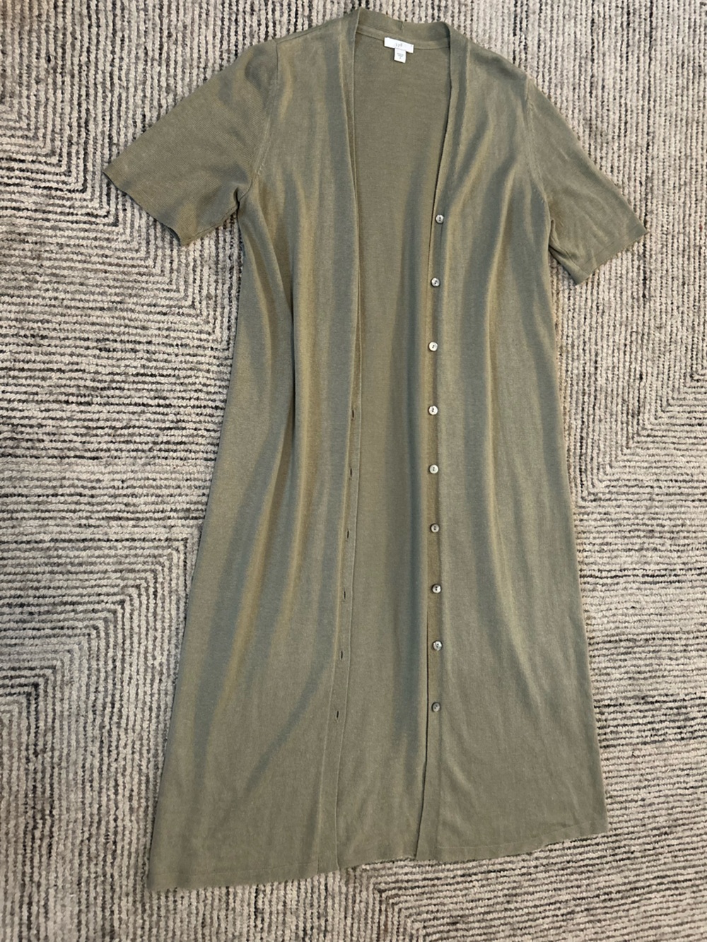 J. Jill Short-Sleeve Button-Front long Cardigan Duster Linen Blend Small Neutral